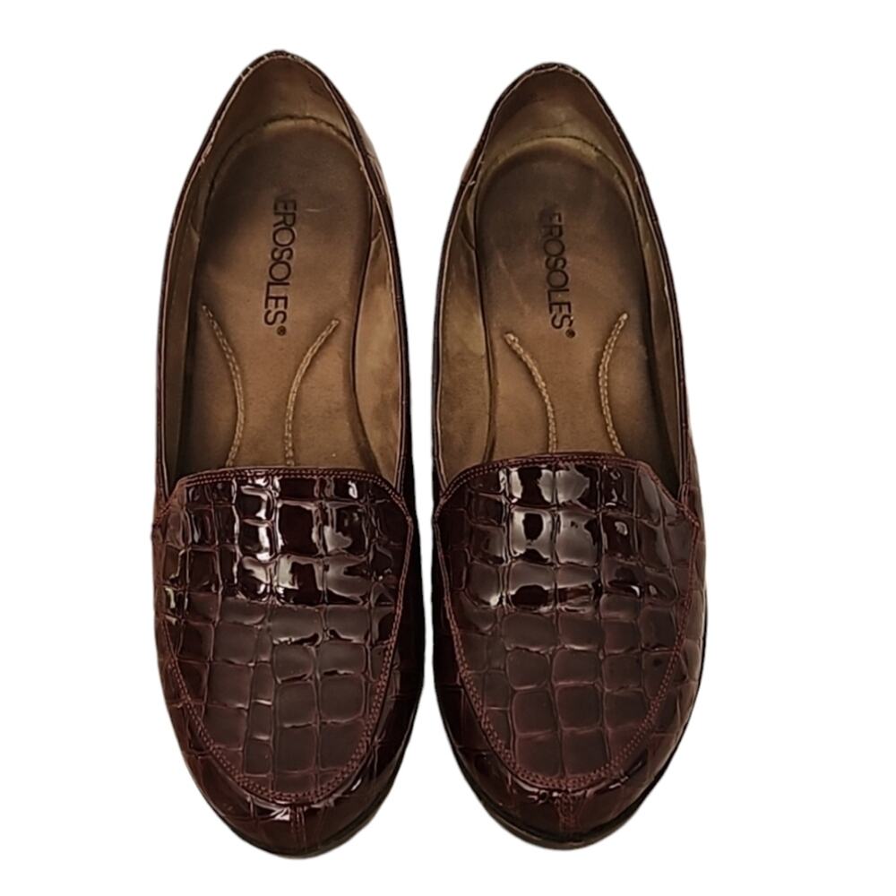 AEROSOLES Patent Snakeskin Wedge Loafers size 7.5